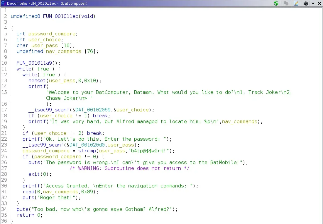 Ghidra: Main function decompiled