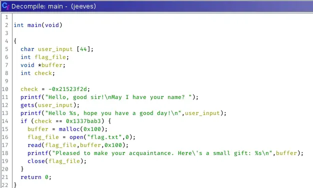 Ghidra: Main function decompiled